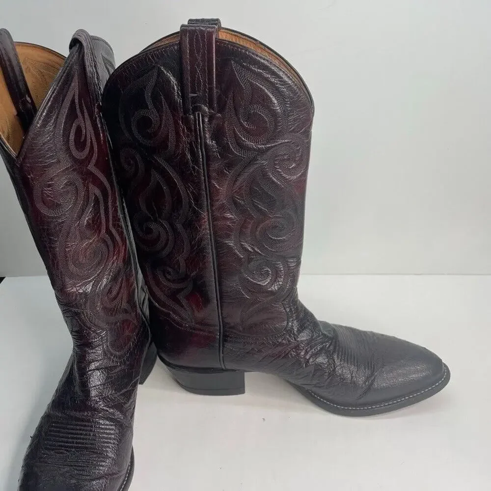 Men's TONY LAMA Full Quill Ostrich Western USA Made Boots 11B 03493 Deep Red VTG